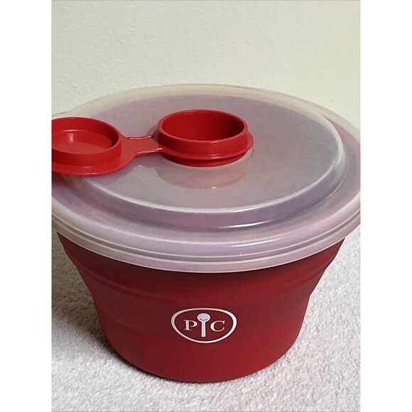 Pampered Chef Microwave Popcorn Maker Popper Red Silicone Collapsible Bowl Large - Picture 2 of 7